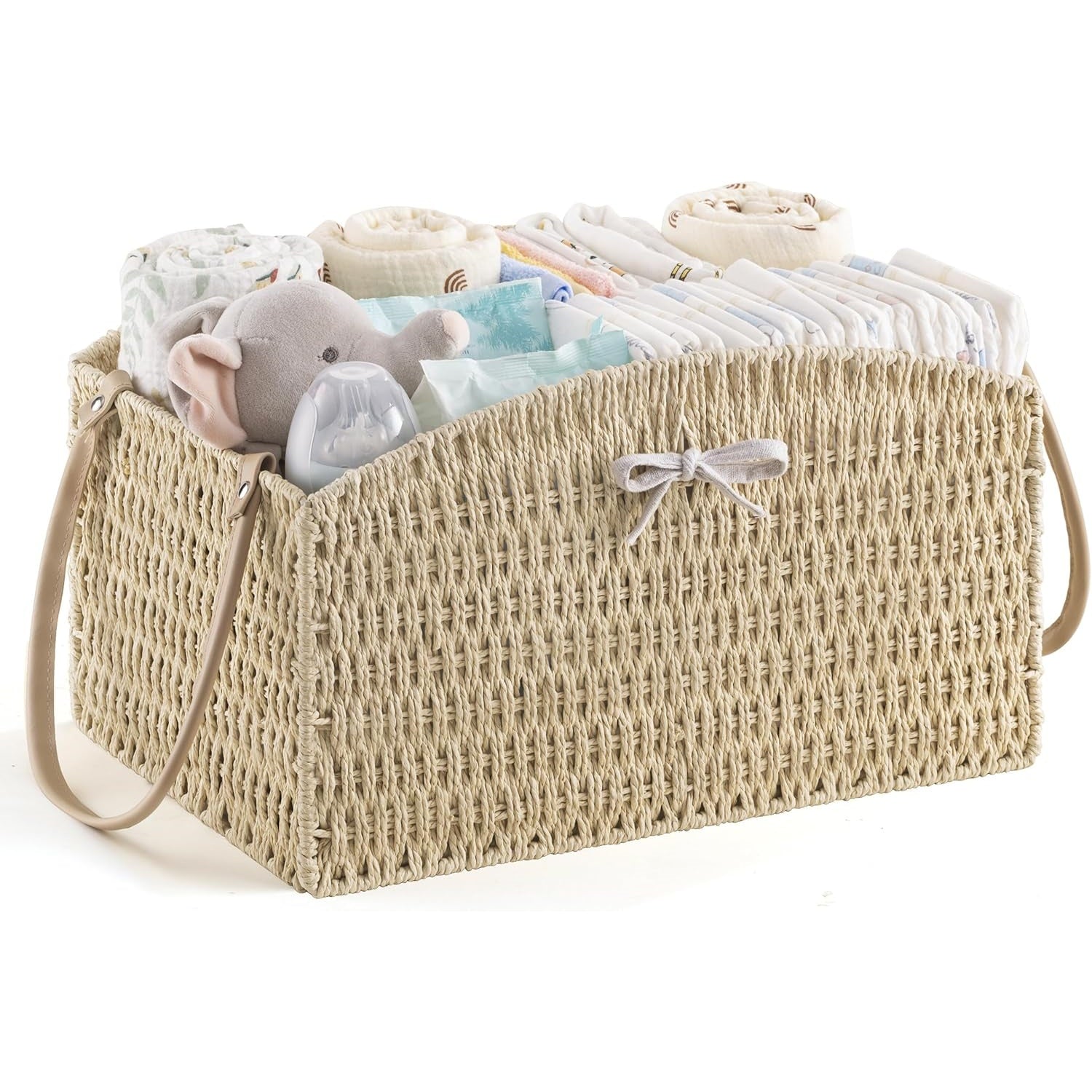 HBlife Diaper Caddy Organizer, Large Hand-Woven Storage Basket for Diapers & Baby Essentials - Elegant Curved Design, Ideal Gift for Baby Shower & Registry Must-Have