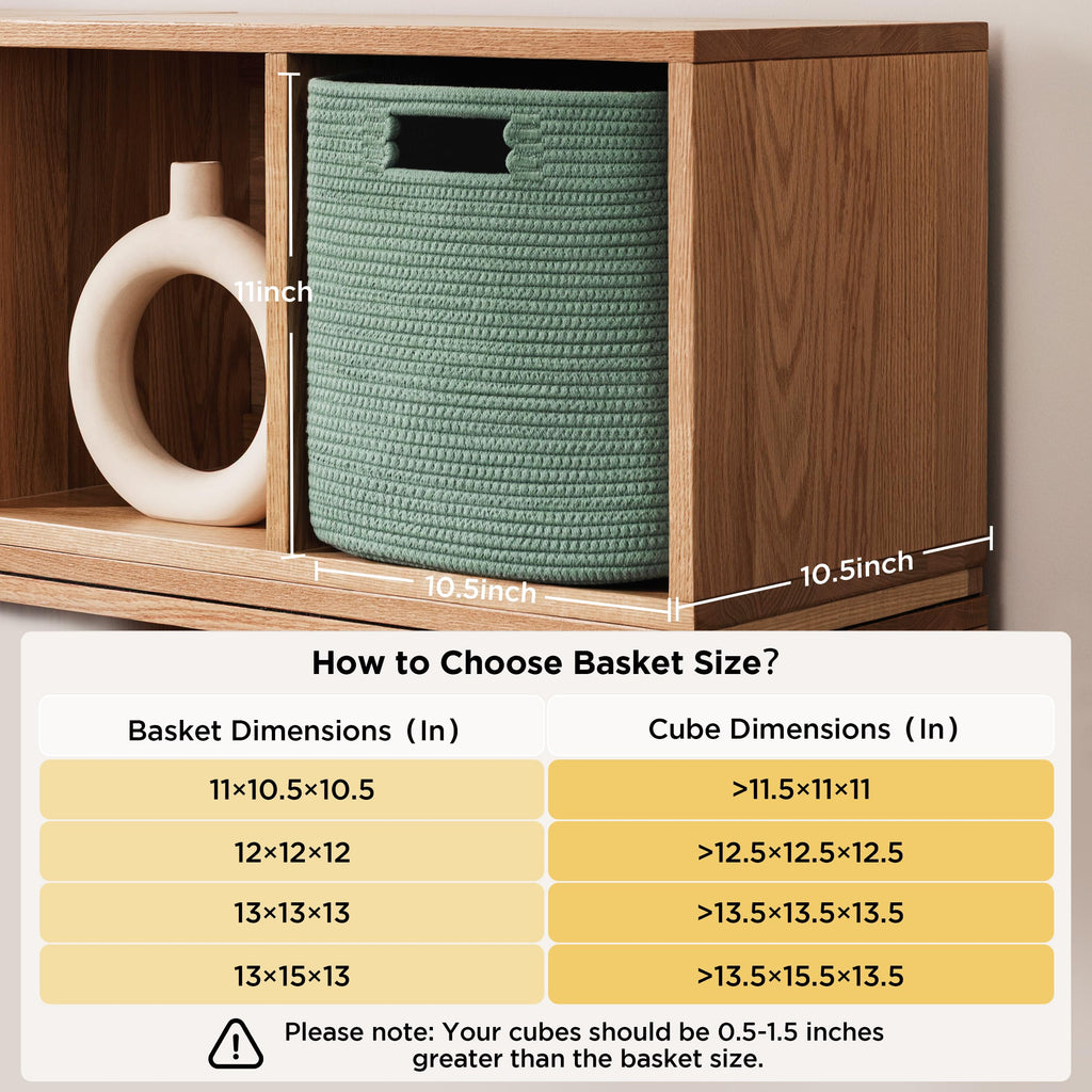 HBlife Set of 4 Storage Cubes-11 X 10.5 X 10.5 In, Cotton Rope Basket for Shelves, Toys, Book, Cube Storage Bin with Handles, Woven Storage Basket for Organizing, Beige
