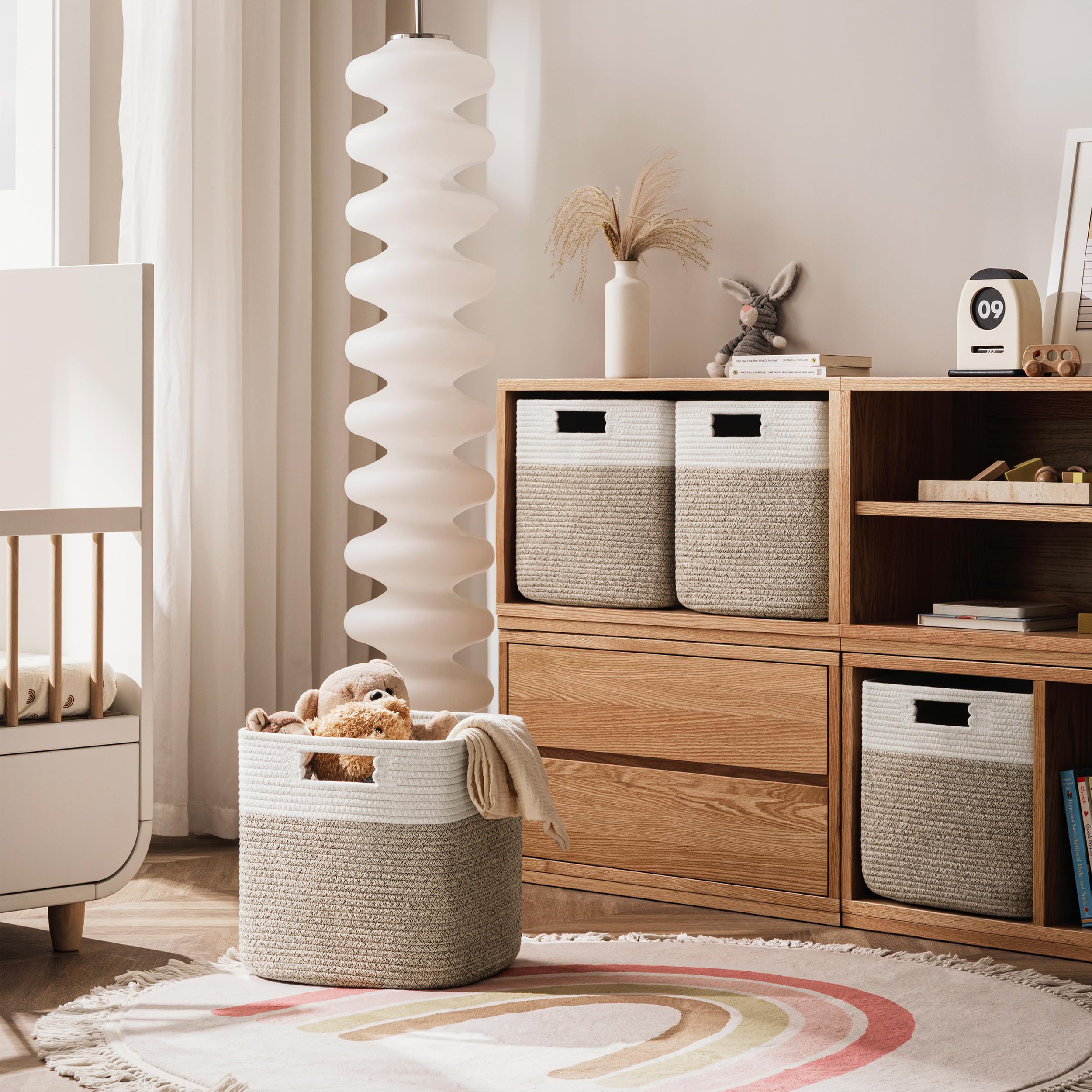 HBlife Set of 4 Storage Cubes-11 X 10.5 X 10.5 In, Cotton Rope Basket for Shelves, Toys, Book, Cube Storage Bin with Handles, Woven Storage Basket for Organizing, Beige