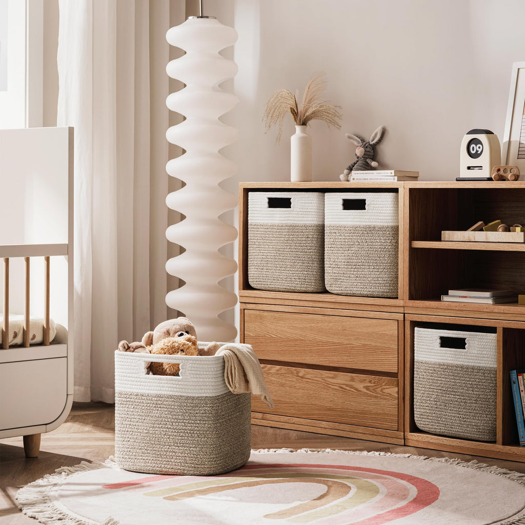 HBlife Set of 4 Storage Cubes-11 X 10.5 X 10.5 In, Cotton Rope Basket for Shelves, Toys, Book, Cube Storage Bin with Handles, Woven Storage Basket for Organizing, Beige