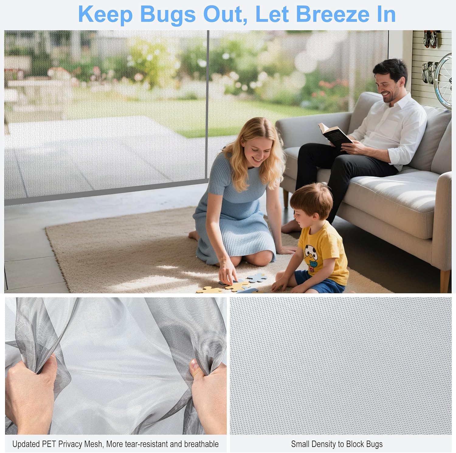 HBlife Privacy Garage Door Screen for 1 Car Garage, 8x7FT Heavy Duty Magnetic Garage Screen Door Mesh, Hands Free Retractable Garage Net Screen with 6 Roll Up Starps and 26 Magnets, Silver Grey