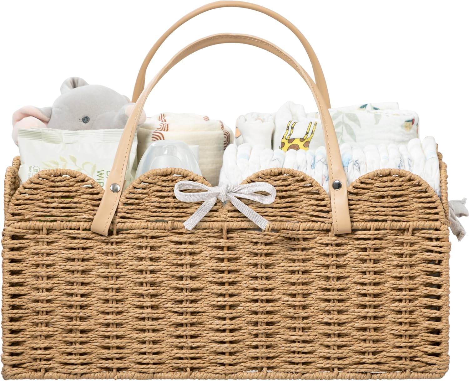 HBlife Large Baby Diaper Caddy, Paper Rope Storage Baskets Nursery Bin with Removable Divider, Portable Car Organizer for Diapers, Baby Shower Gifts, Newborn Essentials Must Haves