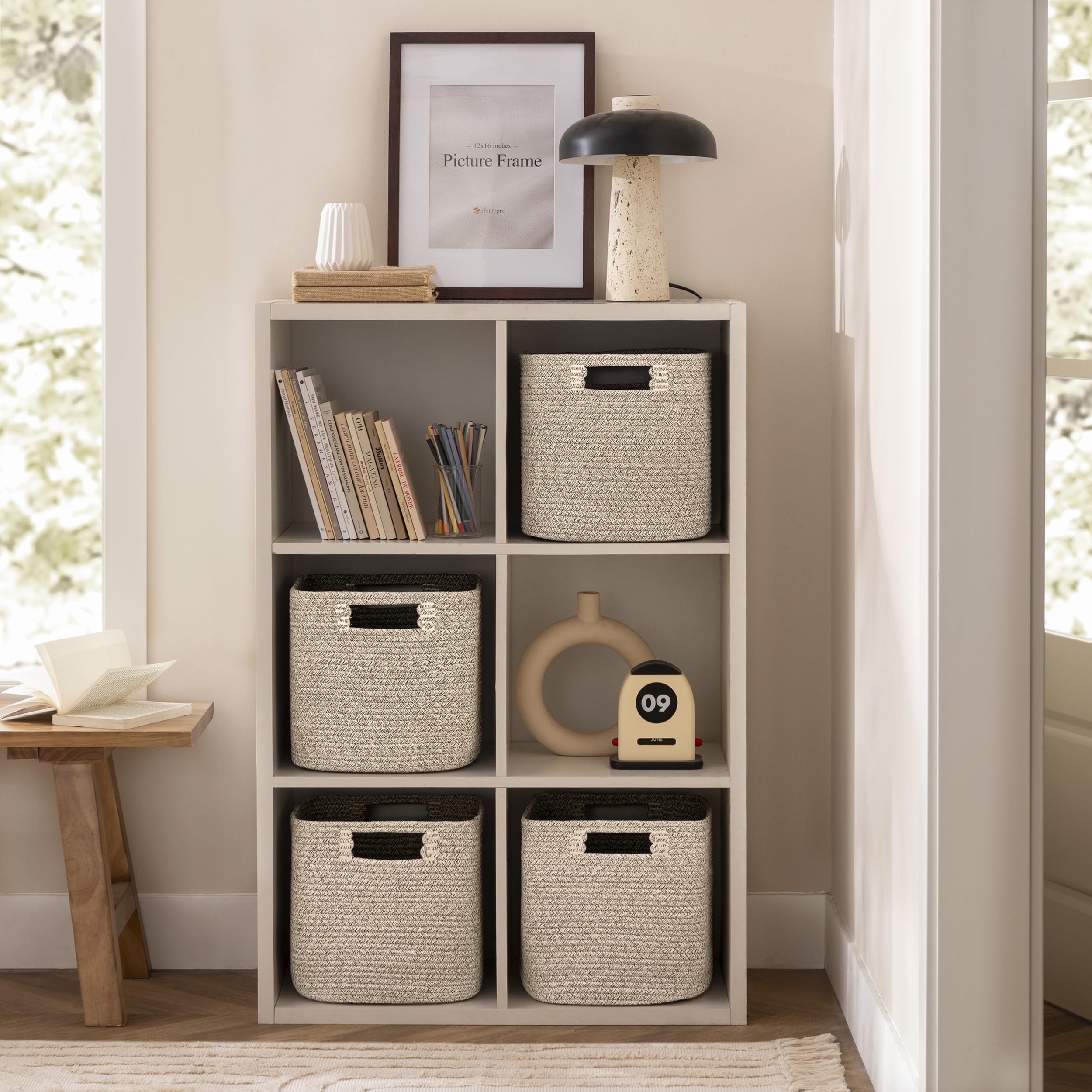 HBlife Set of 4 Storage Cubes-11 X 10.5 X 10.5 In, Cotton Rope Basket for Shelves, Toys, Book, Cube Storage Bin with Handles, Woven Storage Basket for Organizing, Beige
