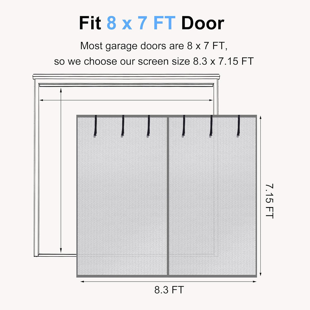 HBlife Privacy Garage Door Screen for 1 Car Garage, 8x7FT Heavy Duty Magnetic Garage Screen Door Mesh, Hands Free Retractable Garage Net Screen with 6 Roll Up Starps and 26 Magnets, Silver Grey