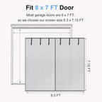 HBlife Privacy Garage Door Screen for 1 Car Garage, 8x7FT Heavy Duty Magnetic Garage Screen Door Mesh, Hands Free Retractable Garage Net Screen with 6 Roll Up Starps and 26 Magnets, Silver Grey