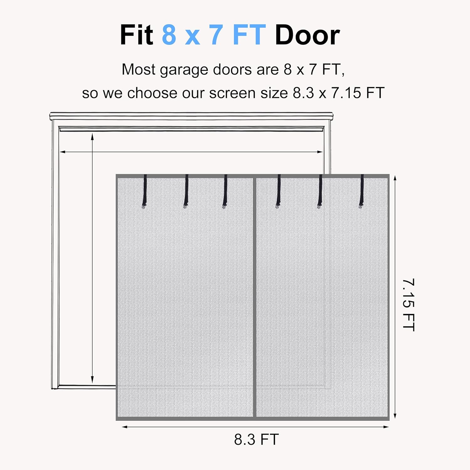 HBlife Privacy Garage Door Screen for 1 Car Garage, 8x7FT Heavy Duty Magnetic Garage Screen Door Mesh, Hands Free Retractable Garage Net Screen with 6 Roll Up Starps and 26 Magnets, Silver Grey