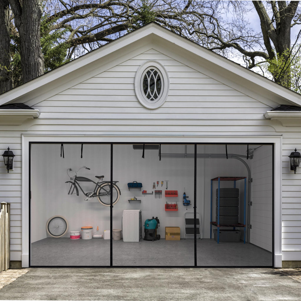HBlife Garage Screen Doors for 1 Car Garage,7x7FT Fiberglass Magnetic Garage Door Screen, Hands Free Retractable Garage Net Screen Door Mesh with 6 Roll Up Starps and 26 Magnets for Patio, Gym, Porch