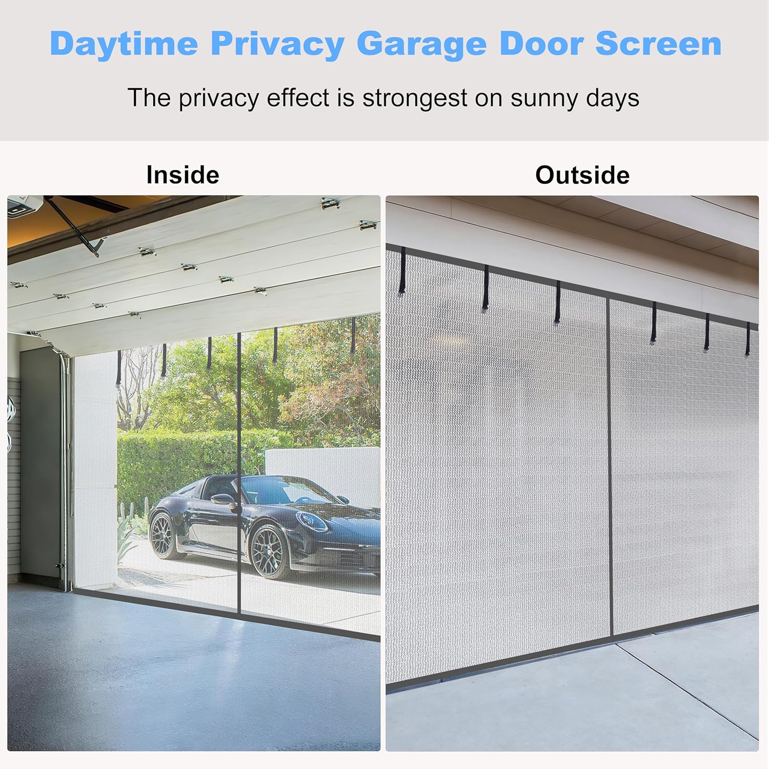 HBlife Privacy Garage Door Screen for 1 Car Garage, 8x7FT Heavy Duty Magnetic Garage Screen Door Mesh, Hands Free Retractable Garage Net Screen with 6 Roll Up Starps and 26 Magnets, Silver Grey
