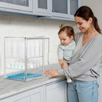 HBlife Baby Bottle Storage Organizer for Countertop Cabinet, 3 Tiers Adjustable Clear Acrylic Bottles Storage Station Case Box Container with 2 Removable Dividers and Magnetic Door, Large