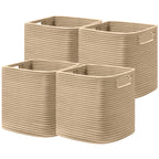 HBlife Set of 4 Storage Cubes-11 X 10.5 X 10.5 In, Cotton Rope Basket for Shelves, Toys, Book, Cube Storage Bin with Handles, Woven Storage Basket for Organizing, Beige