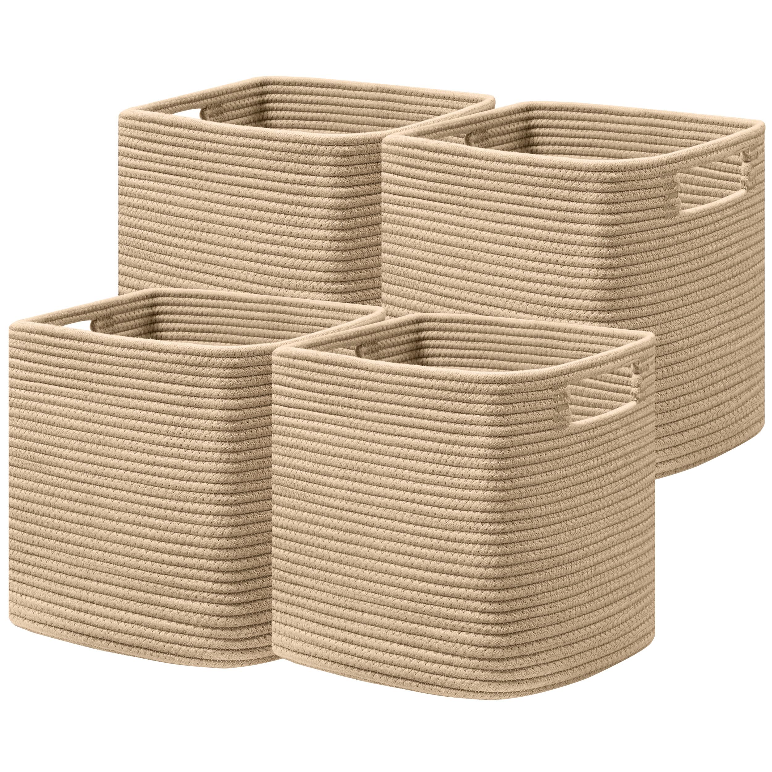 HBlife Set of 4 Storage Cubes-11 X 10.5 X 10.5 In, Cotton Rope Basket for Shelves, Toys, Book, Cube Storage Bin with Handles, Woven Storage Basket for Organizing, Beige
