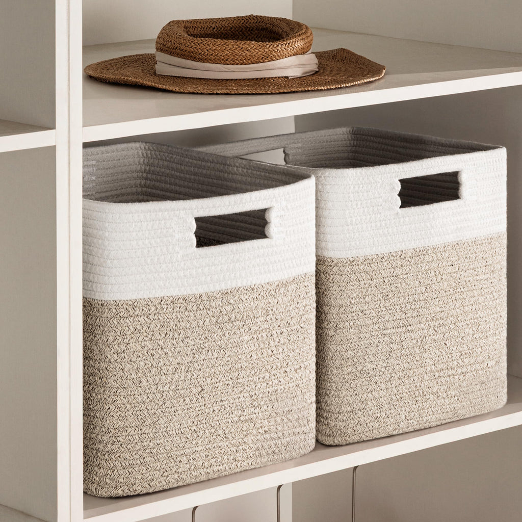 HBlife Set of 4 Storage Cubes-11 X 10.5 X 10.5 In, Cotton Rope Basket for Shelves, Toys, Book, Cube Storage Bin with Handles, Woven Storage Basket for Organizing, Beige