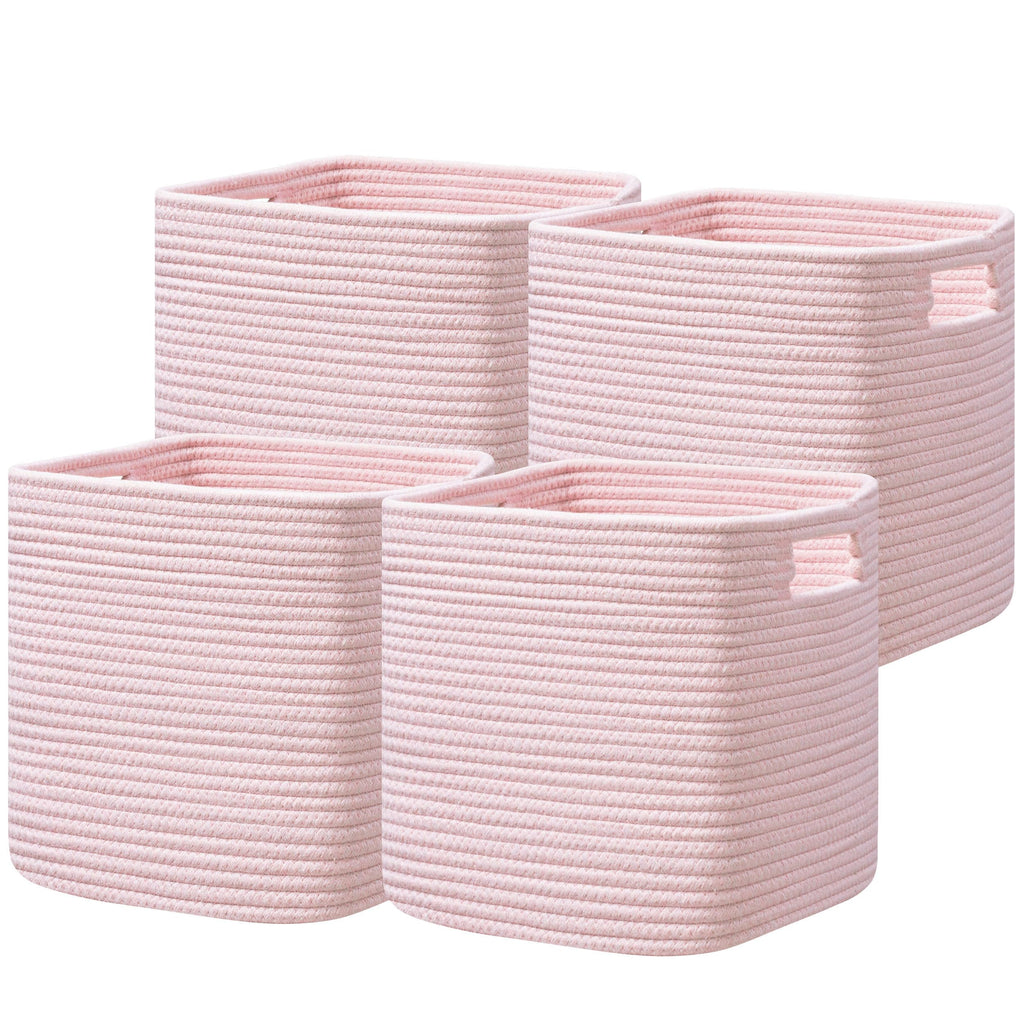 HBlife Set of 4 Storage Cubes-11 X 10.5 X 10.5 In, Cotton Rope Basket for Shelves, Toys, Book, Cube Storage Bin with Handles, Woven Storage Basket for Organizing, Beige