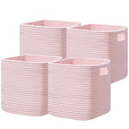 HBlife Set of 4 Storage Cubes-11 X 10.5 X 10.5 In, Cotton Rope Basket for Shelves, Toys, Book, Cube Storage Bin with Handles, Woven Storage Basket for Organizing, Beige