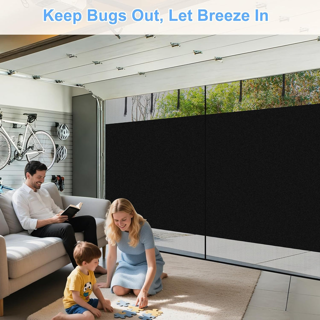 HBlife Privacy Garage Door Screen Blackout for 1 Car Garage, 8x7FT Heavy Duty Magnetic Garage Screen Door Mesh, Hands Free Retractable Garage Net Screen with 6 Roll Up Starps and 26 Magnets, Black