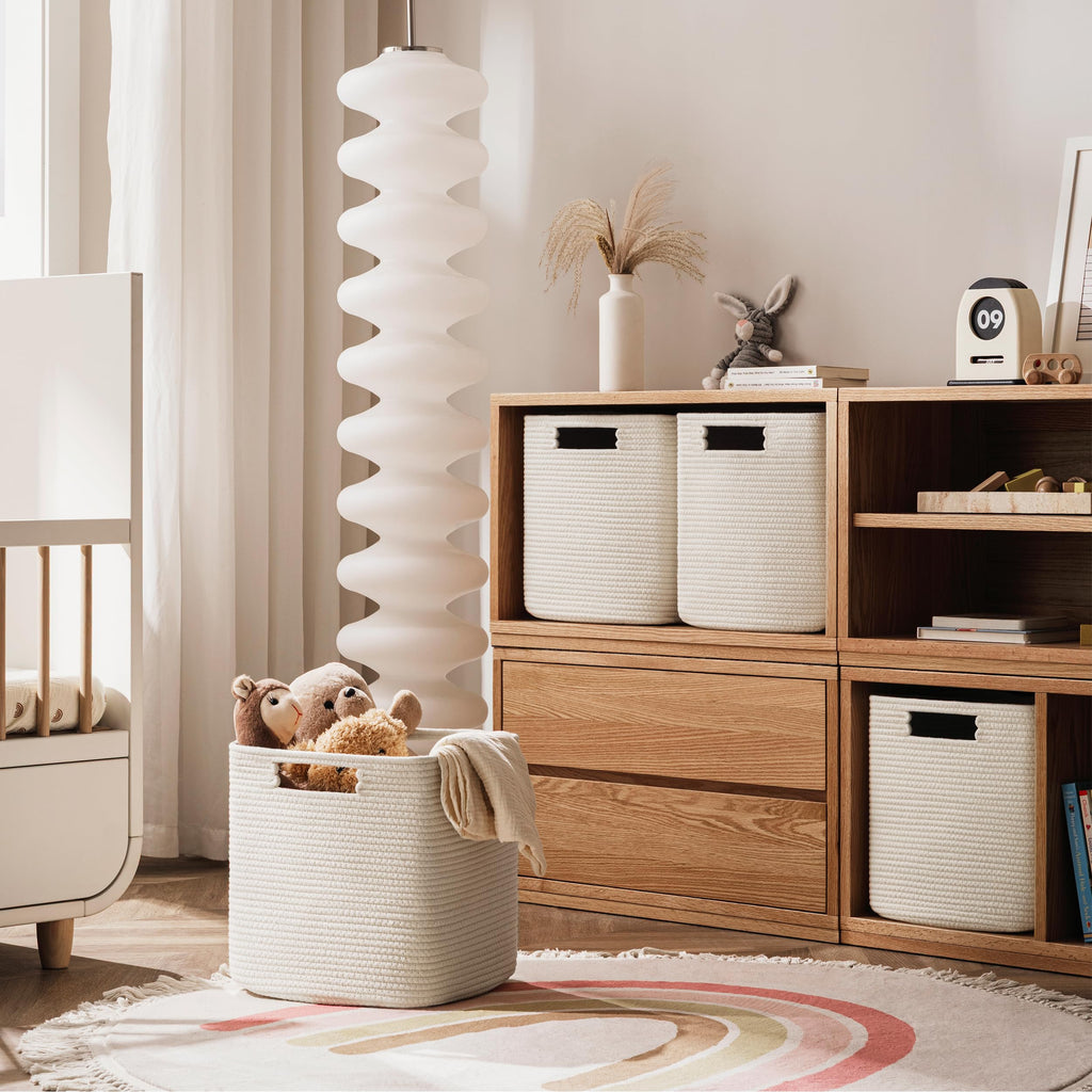 HBlife Set of 4 Storage Cubes-11 X 10.5 X 10.5 In, Cotton Rope Basket for Shelves, Toys, Book, Cube Storage Bin with Handles, Woven Storage Basket for Organizing, Beige