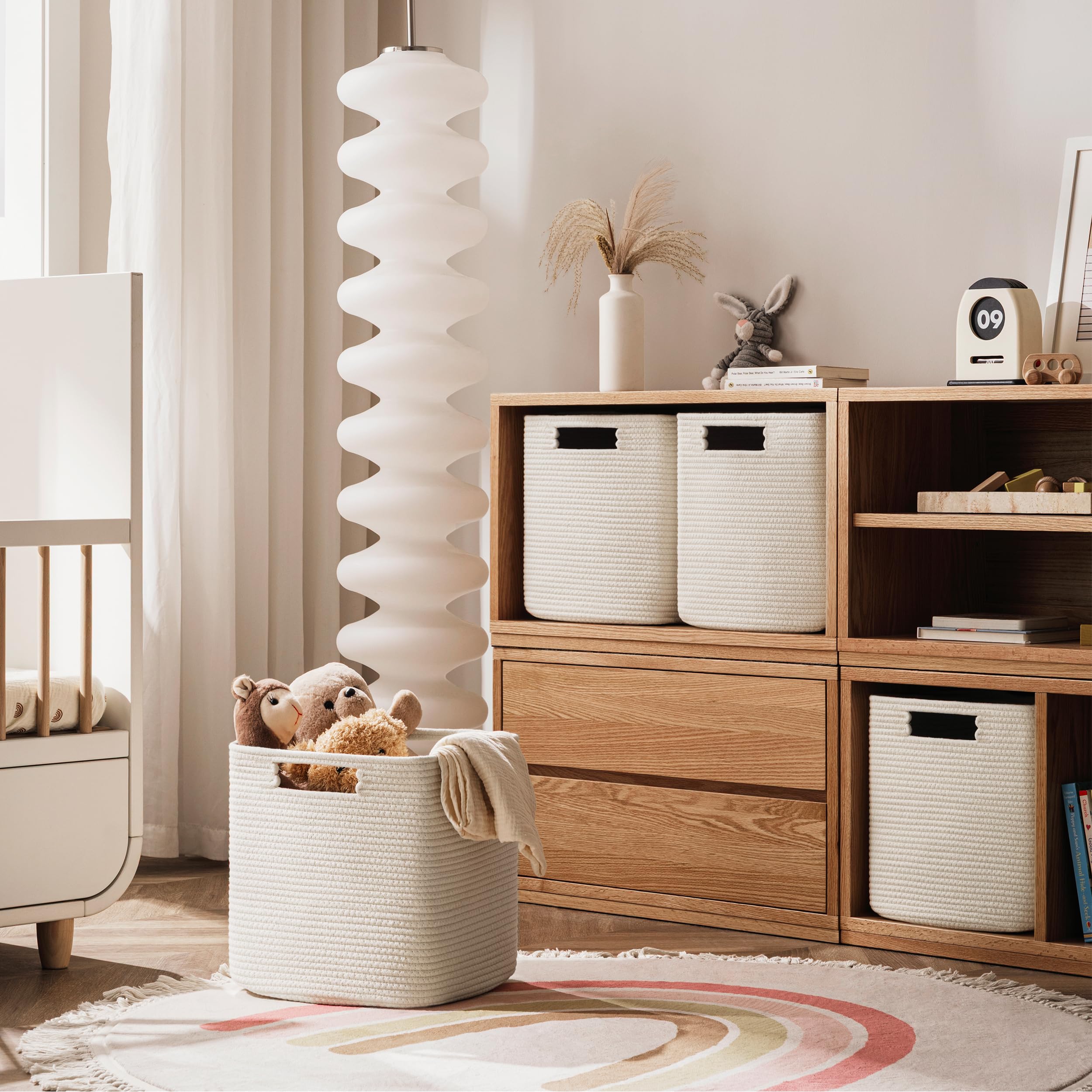 HBlife Set of 4 Storage Cubes-11 X 10.5 X 10.5 In, Cotton Rope Basket for Shelves, Toys, Book, Cube Storage Bin with Handles, Woven Storage Basket for Organizing, Beige