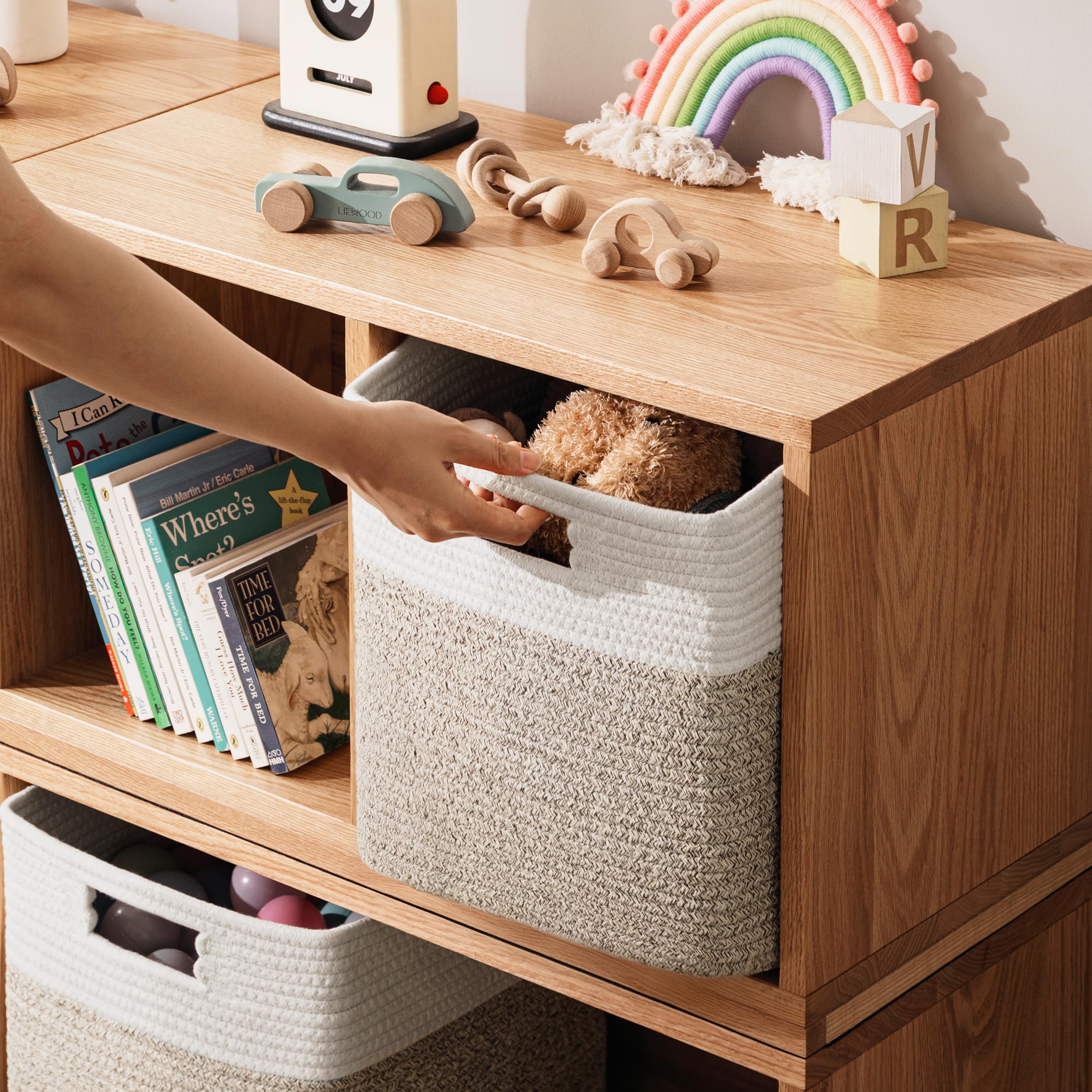 HBlife Set of 4 Storage Cubes-11 X 10.5 X 10.5 In, Cotton Rope Basket for Shelves, Toys, Book, Cube Storage Bin with Handles, Woven Storage Basket for Organizing, Beige