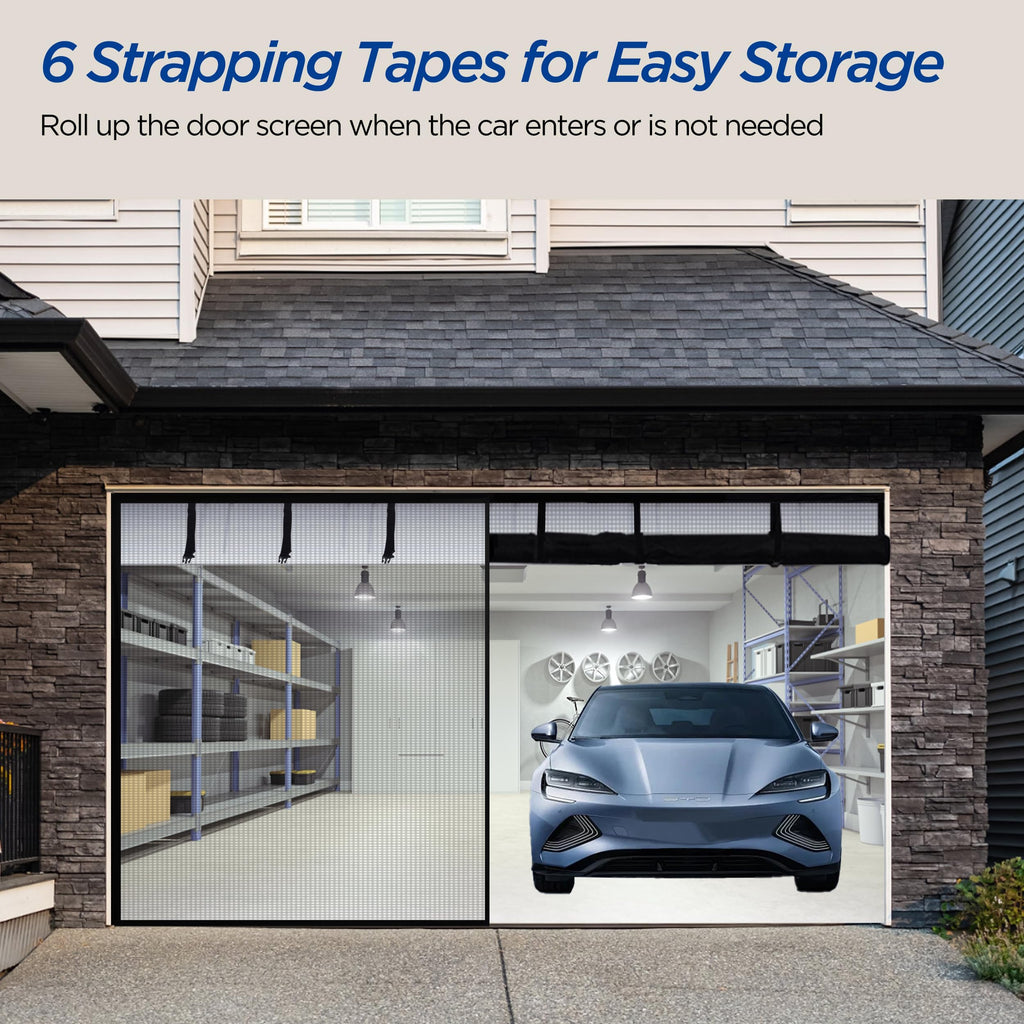 HBlife Garage Screen Doors for 1 Car Garage,7x7FT Fiberglass Magnetic Garage Door Screen, Hands Free Retractable Garage Net Screen Door Mesh with 6 Roll Up Starps and 26 Magnets for Patio, Gym, Porch