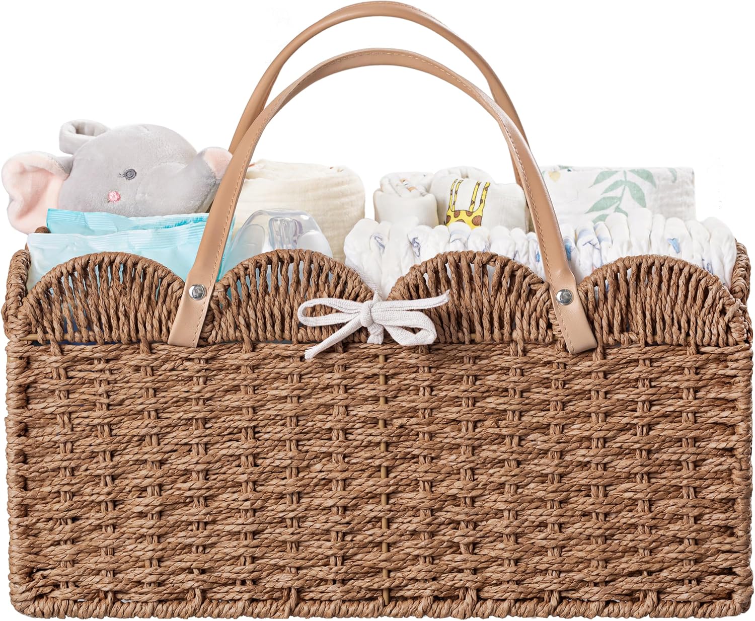 HBlife Large Baby Diaper Caddy, Paper Rope Storage Baskets Nursery Bin with Removable Divider, Portable Car Organizer for Diapers, Baby Shower Gifts, Newborn Essentials Must Haves