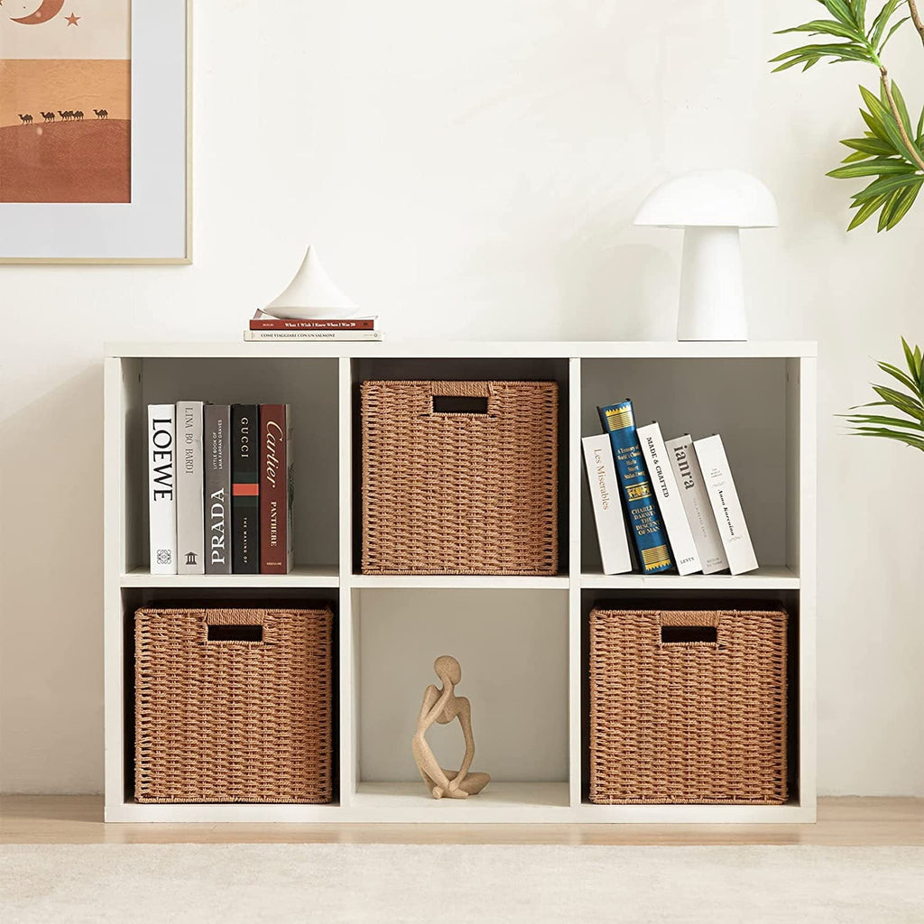 HBlife Wicker Baskets, Set of 3 Foldable Hand-Woven Paper Rope Storage Baskets, Caramel