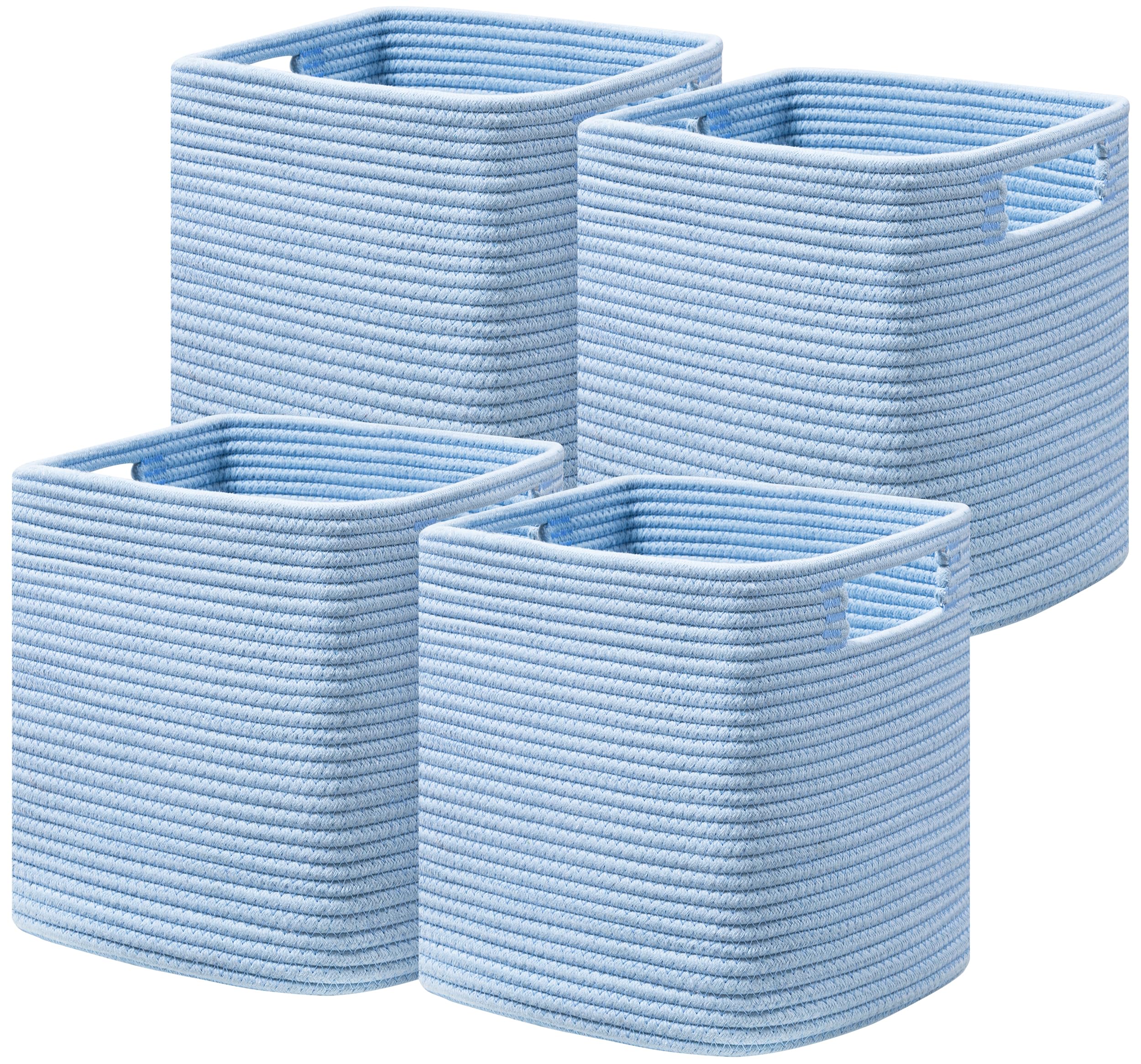 HBlife Set of 4 Storage Cubes-11 X 10.5 X 10.5 In, Cotton Rope Basket for Shelves, Toys, Book, Cube Storage Bin with Handles, Woven Storage Basket for Organizing, Beige