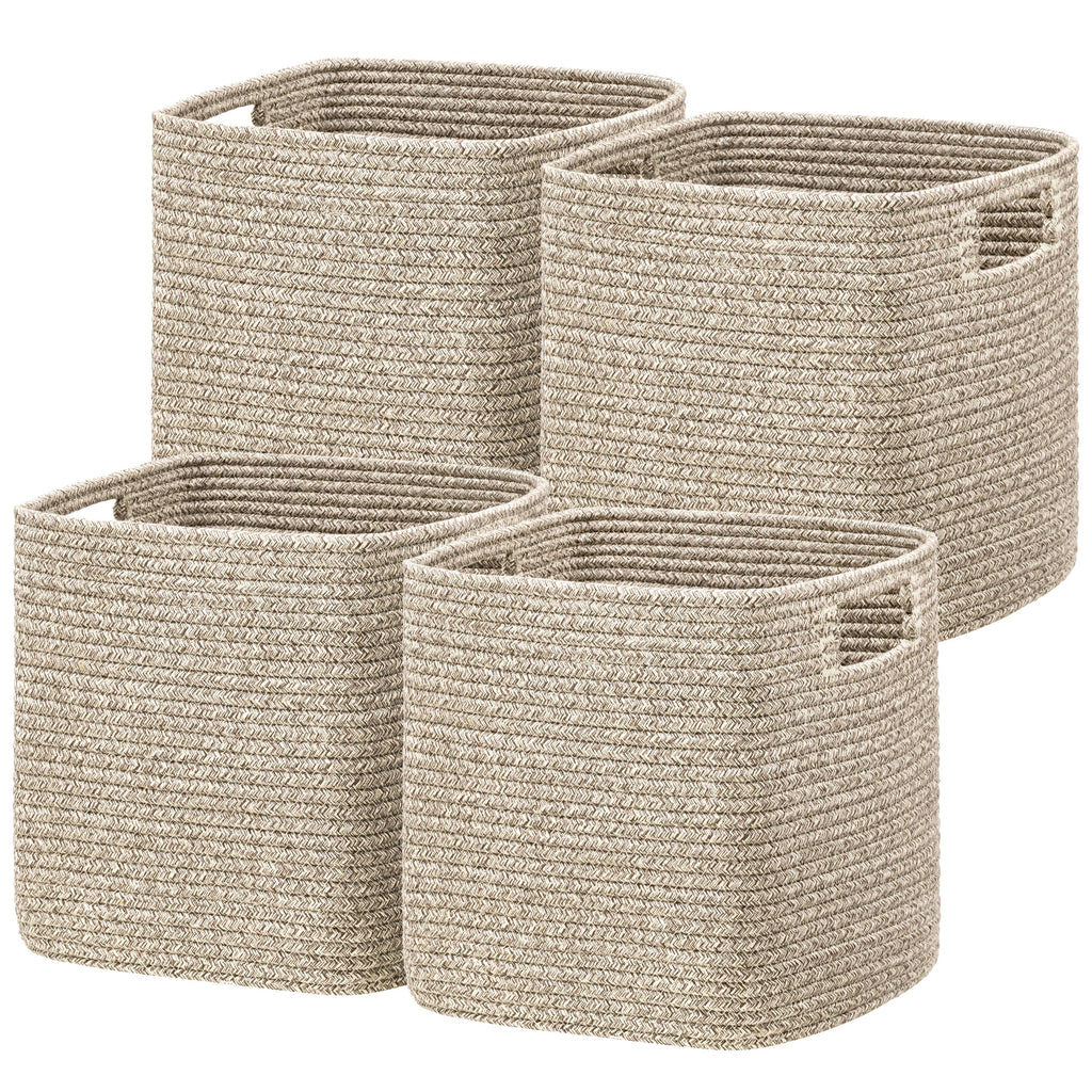 HBlife Set of 4 Storage Cubes-11 X 10.5 X 10.5 In, Cotton Rope Basket for Shelves, Toys, Book, Cube Storage Bin with Handles, Woven Storage Basket for Organizing, Beige