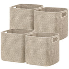 HBlife Set of 4 Storage Cubes-11 X 10.5 X 10.5 In, Cotton Rope Basket for Shelves, Toys, Book, Cube Storage Bin with Handles, Woven Storage Basket for Organizing, Beige