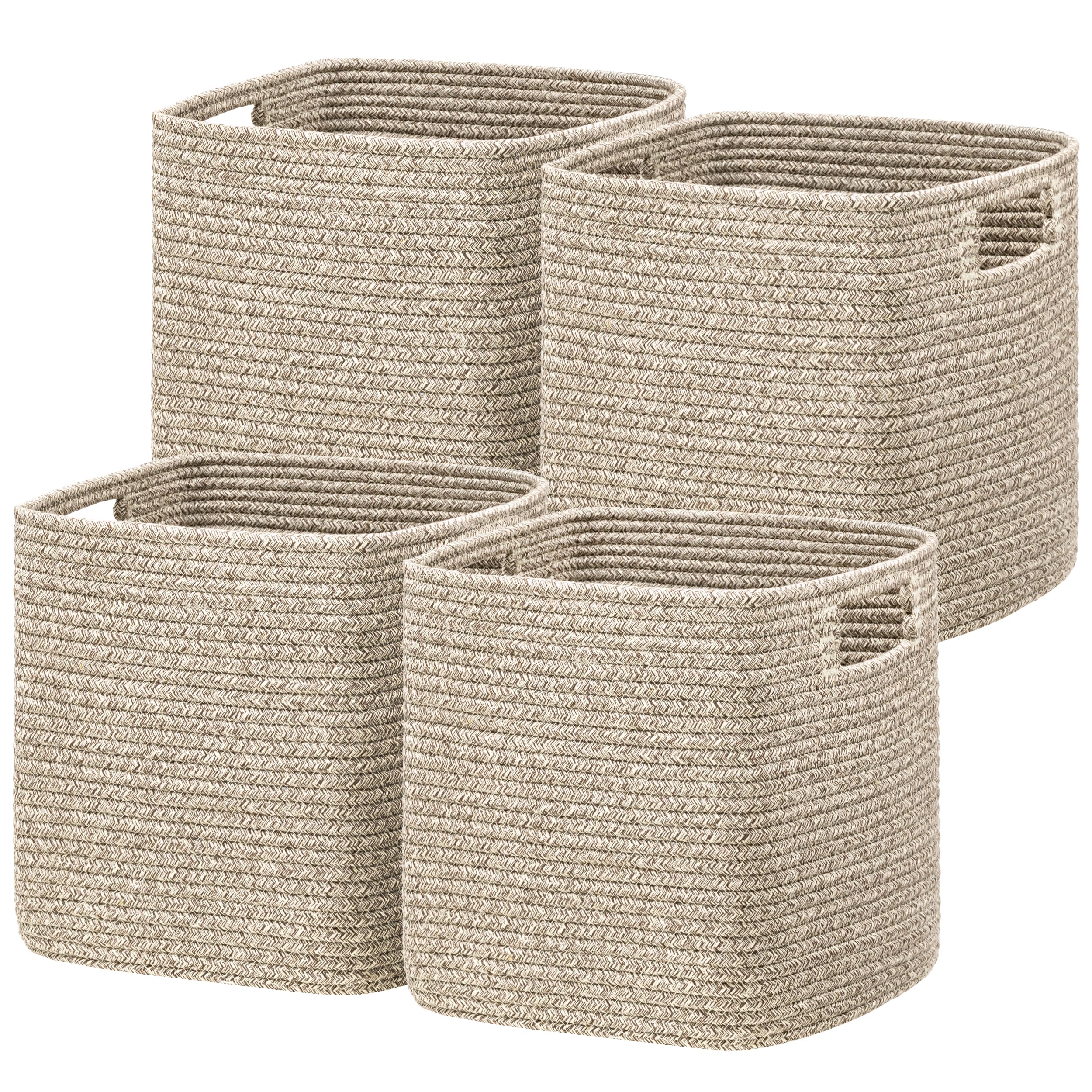 HBlife Set of 4 Storage Cubes-11 X 10.5 X 10.5 In, Cotton Rope Basket for Shelves, Toys, Book, Cube Storage Bin with Handles, Woven Storage Basket for Organizing, Beige