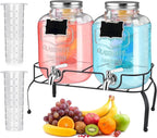 HBlife 1 Gallon Glass Drink Dispenser, Beverage Dispenser with Stand, Stainless Steel Spigot, and Ice Cylinder,2 Pack