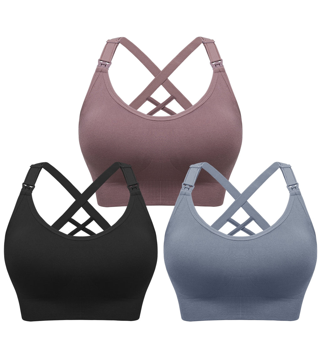 HBlife Maternity Seamless Nursing Sport Bras, Pink, Black, Blue (3 Pack) XXL