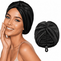 HBlife Adjustable Silk Satin Hair Bonnet for Sleeping Women,Double Layer,Night Turban for Large Long Curly Braid Women Men Hair - Black