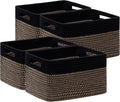 HBlife Set of 4 Storage Cubes-13 X 9 X 7.5 in, Cotton Rope Basket with Handles, Black&Brown