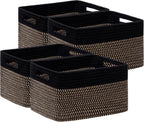 HBlife Set of 4 Storage Cubes-13 X 9 X 7.5 in, Cotton Rope Basket with Handles, Black&Brown
