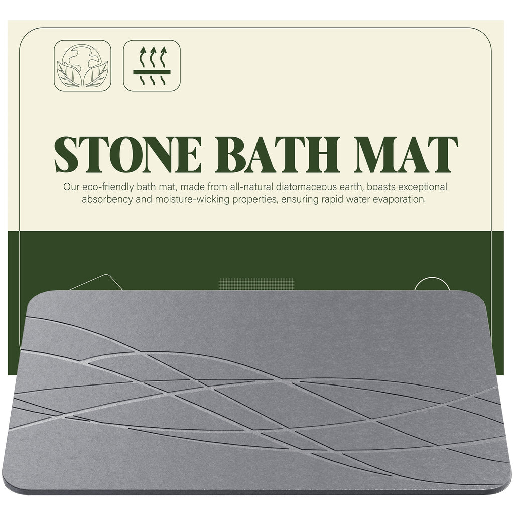 HBlife Stone Bath Mat, Diatomaceous Earth Bath Mat Bathmat, Non Slip Super Absorbent Quick Drying Diatomite Stone Bath Shower Mat for Bathroom, 23" x 15", Gray