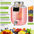 HBlife 1 Gallon Glass Drink Dispenser, Beverage Dispenser with Stand, Stainless Steel Spigot, and Ice Cylinder,2 Pack