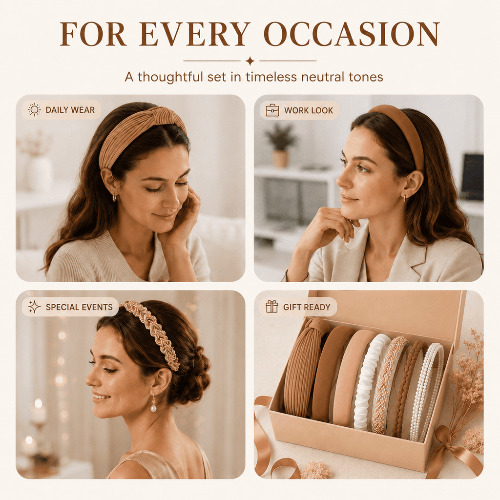 HBlife 7 Pack Headbands for Women Girls Headbands Trendy Brown Knotted Solid Head Bands Pearl Headband Non Slip Hairbands Cute Hair Accessories Multi-style Headband Pack