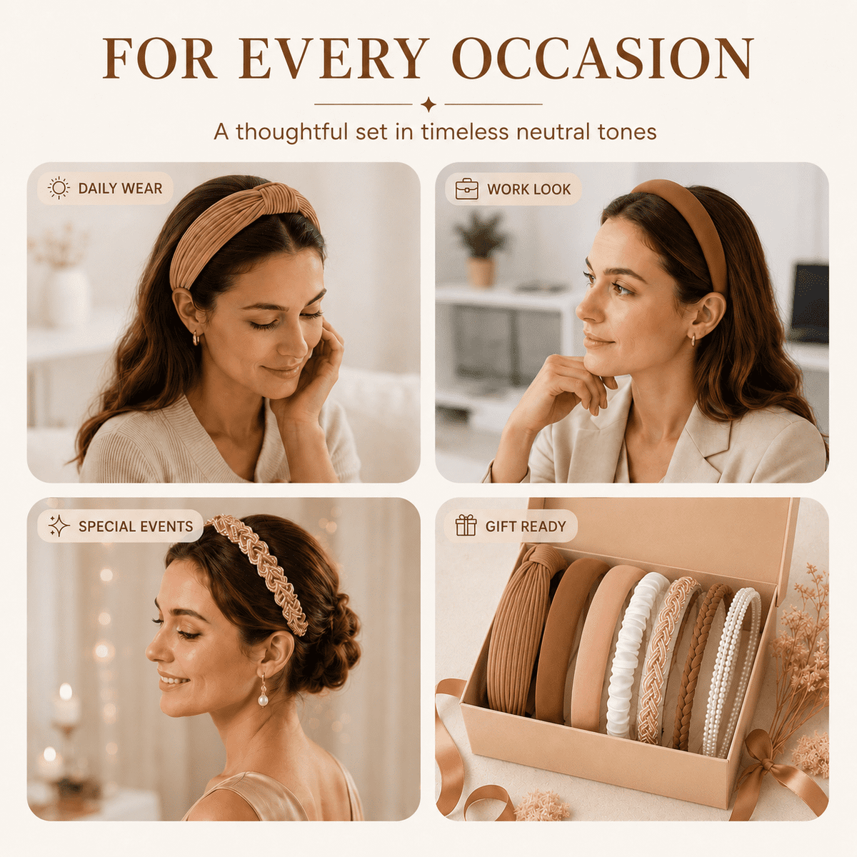 HBlife 7 Pack Headbands for Women Girls Headbands Trendy Brown Knotted Solid Head Bands Pearl Headband Non Slip Hairbands Cute Hair Accessories Multi-style Headband Pack