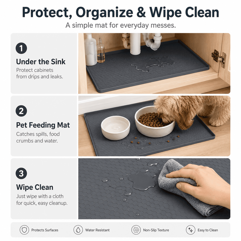 HBlife Silicone Under Sink Mats for Kitchen Waterproof, 31" x 22" Under Sink Tray Organizer