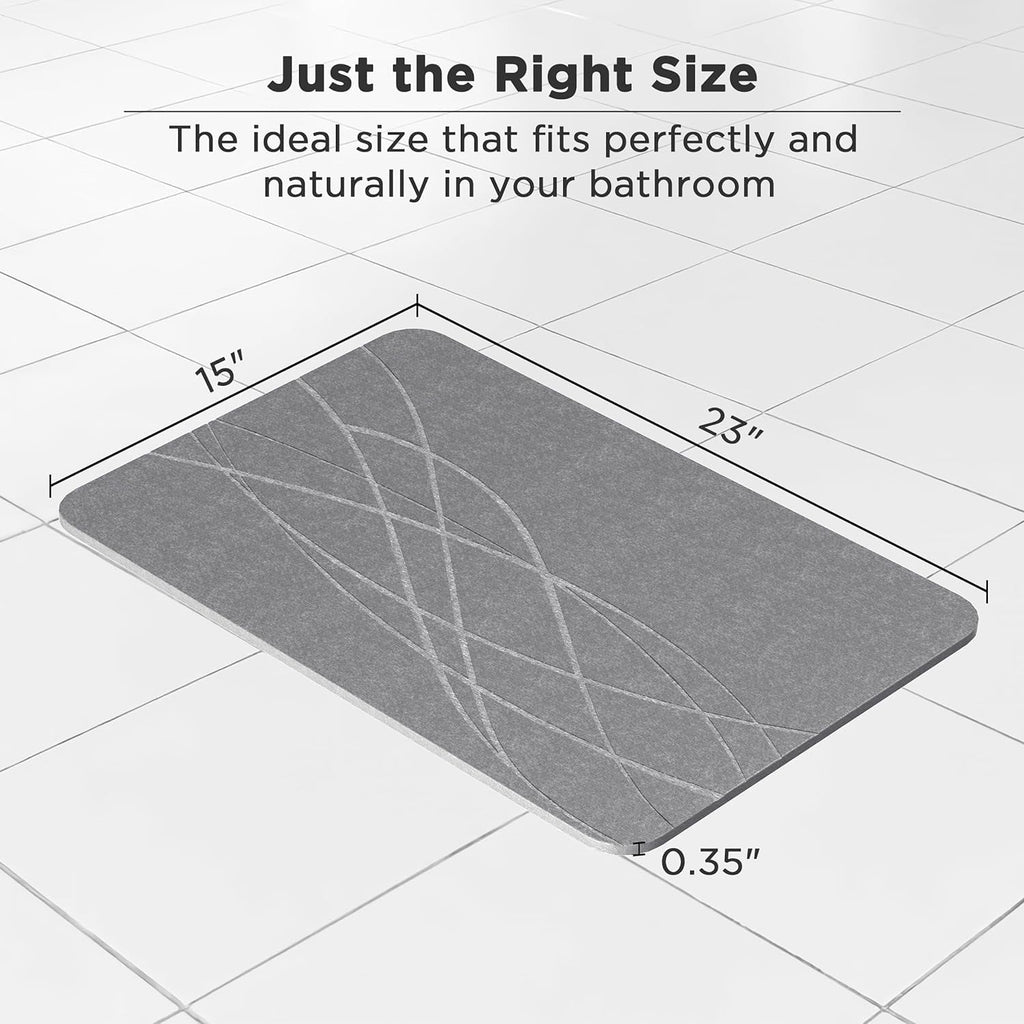 HBlife Stone Bath Mat, Diatomaceous Earth Bath Mat Bathmat, Non Slip Super Absorbent Quick Drying Diatomite Stone Bath Shower Mat for Bathroom, 23" x 15", Gray
