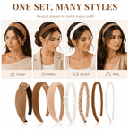 HBlife 7 Pack Headbands for Women Girls Headbands Trendy Brown Knotted Solid Head Bands Pearl Headband Non Slip Hairbands Cute Hair Accessories Multi-style Headband Pack