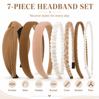 HBlife 7 Pack Headbands for Women Girls Headbands Trendy Brown Knotted Solid Head Bands Pearl Headband Non Slip Hairbands Cute Hair Accessories Multi-style Headband Pack