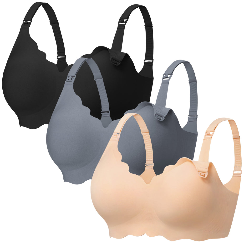 HBlife 3 Pack Nursing Bras for Breastfeeding Ultra Comfort Seamless Maternity Bra Pack Wireless Pregnancy Bralette Bra Extender