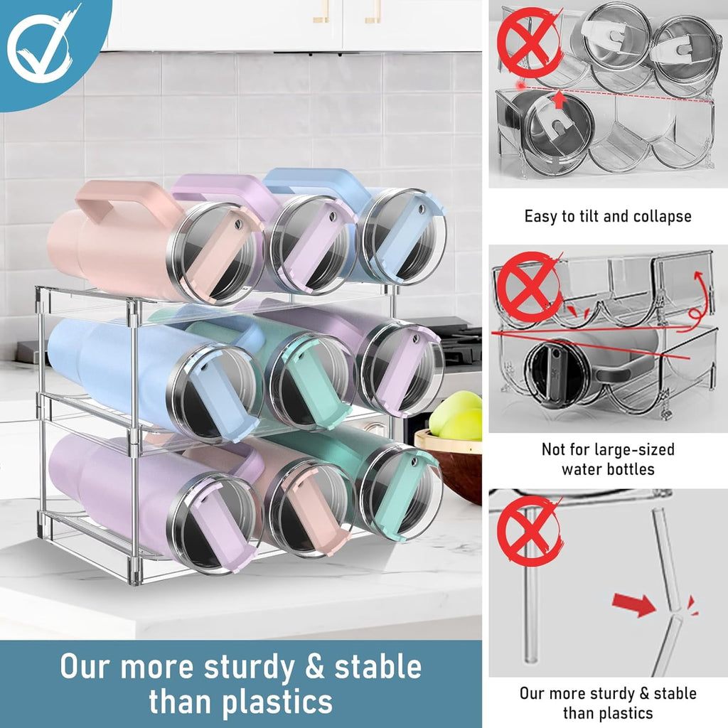 HBlife Upgraded 3-Tier Water Bottle Organizer for Stanley 40 oz Tumbler with Handle, Kitchen Organizer, Clear