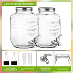 HBlife 1 Gallon Glass Drink Dispenser, Beverage Dispenser with Stand, Stainless Steel Spigot, and Ice Cylinder,2 Pack