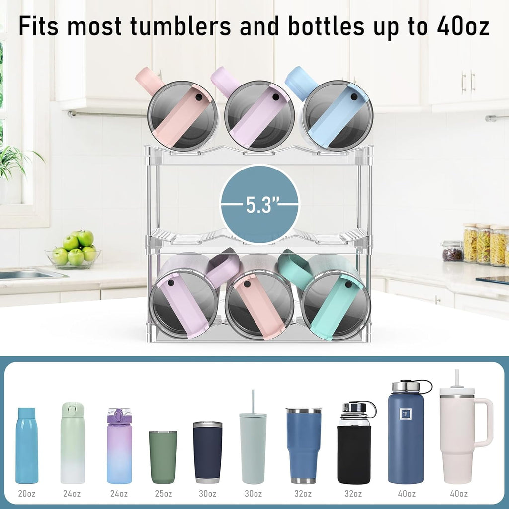 HBlife Upgraded 3-Tier Water Bottle Organizer for Stanley 40 oz Tumbler with Handle, Kitchen Organizer, Clear