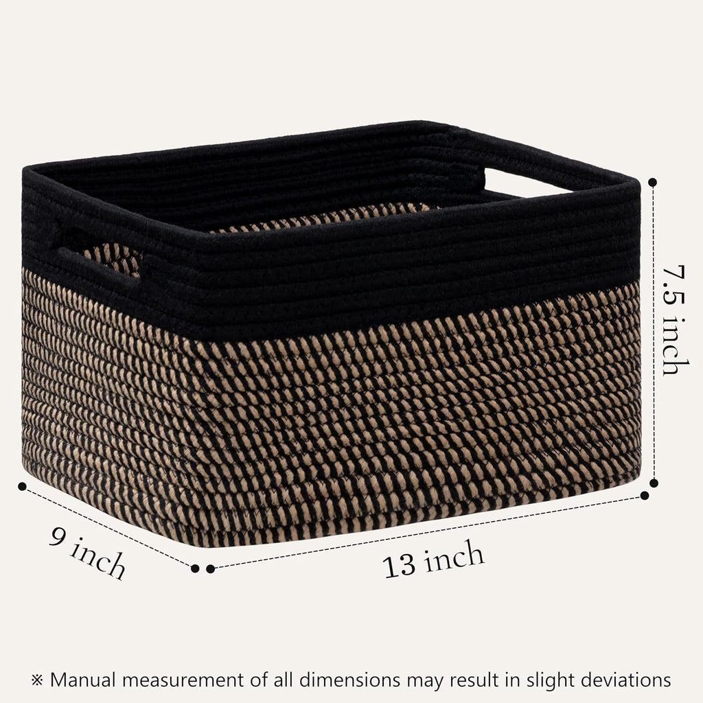 HBlife Set of 4 Storage Cubes-13 X 9 X 7.5 in, Cotton Rope Basket with Handles, Black&Brown