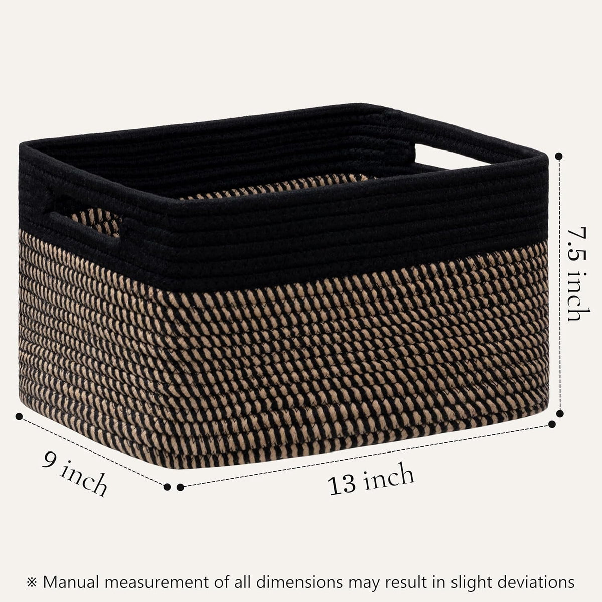 HBlife Set of 4 Storage Cubes-13 X 9 X 7.5 in, Cotton Rope Basket with Handles, Black&Brown