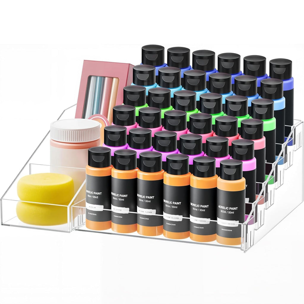 HBlife 6 Tier Acrylic Paint Organizer Rack Adjustable Side Storage Clear