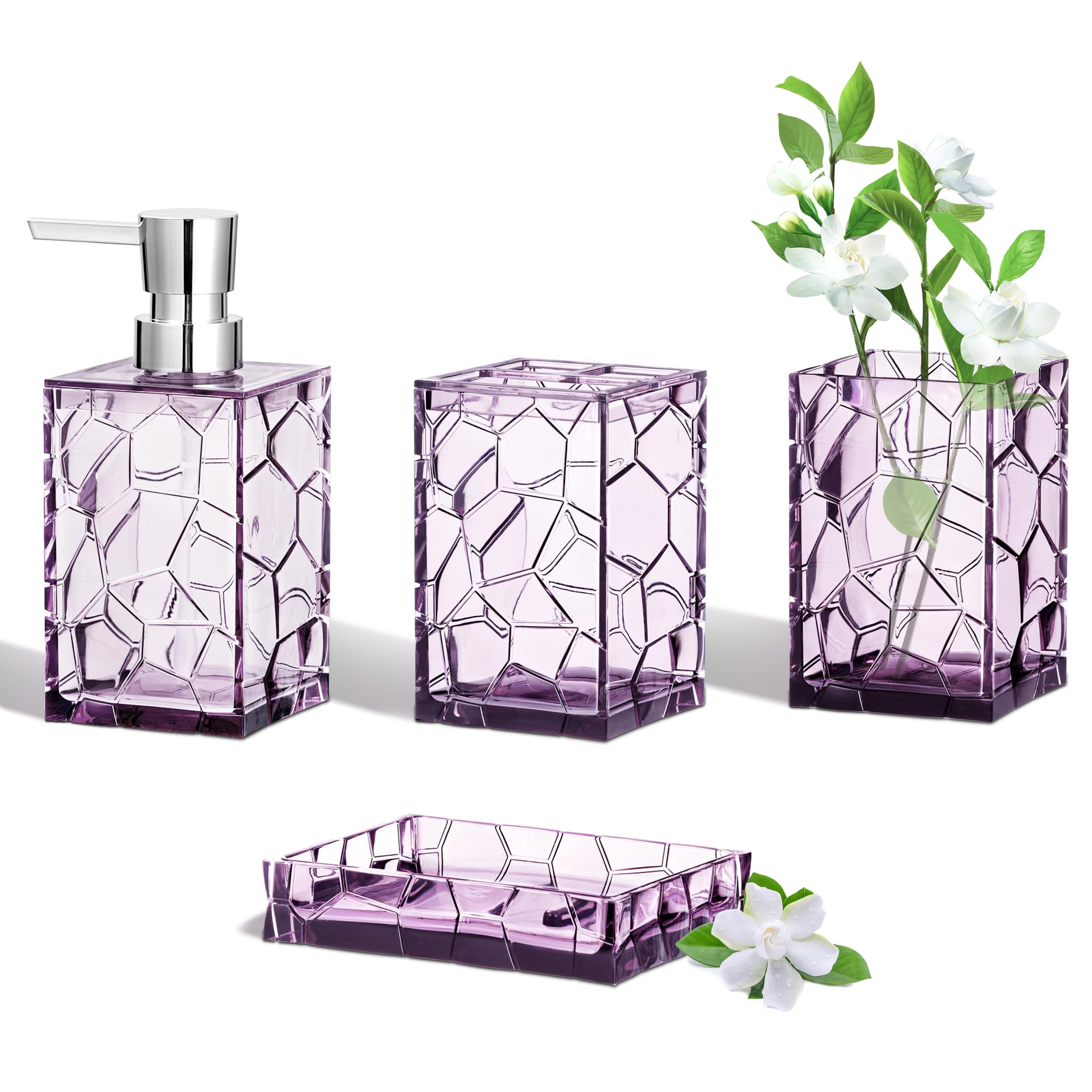 HBlife Bathroom Accessories Set, Sage Acrylic Bathroom Counter Set with Toothbrush Holder, Soap Dispenser, Tumbler, Soap Dish, Boho Modern Bathroom Accessories Decor, Ideal Gift Choice